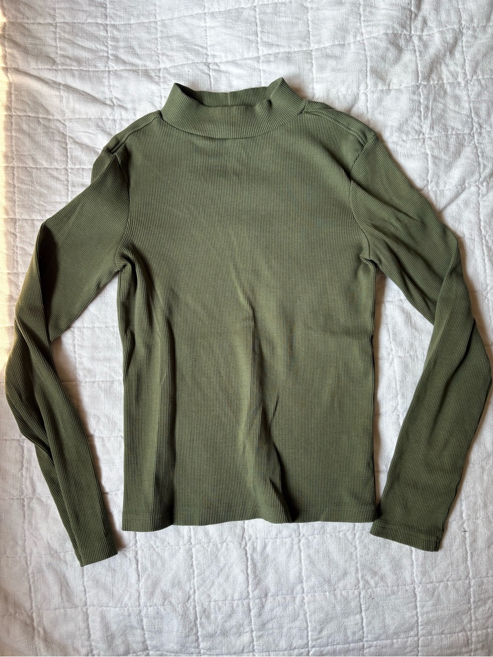 Everlane Women's Favorite Rib Mock Neck Olive Green Long Sleeve Top MEDIUM